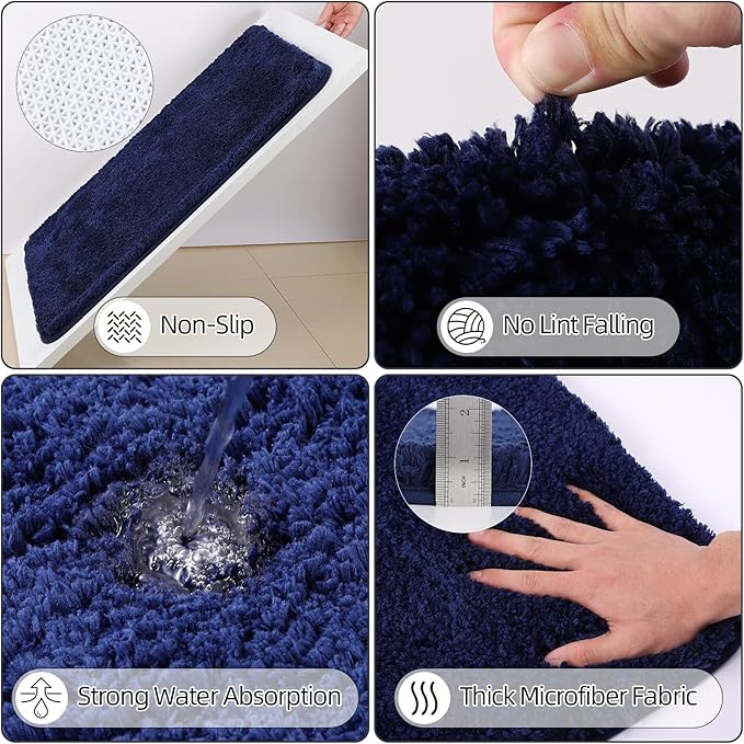 XLHOMO Bathroom Accessory Set–Bathroom Sets with Shower Curtain and Rugs, No Slip Bathroom Rugs Super Absorbent, Blue Ombre Water-Proof Shower Curtain with Hooks, Blue Bathroom Sets Complete for Home