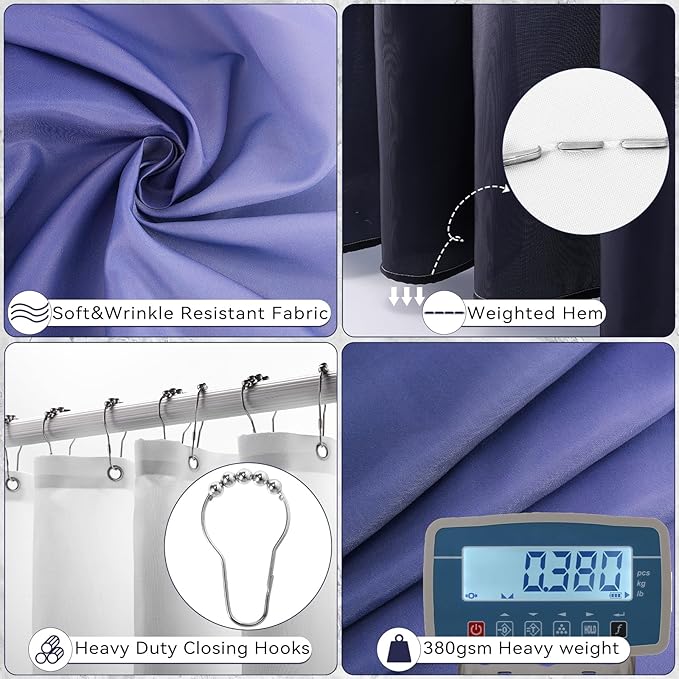 XLHOMO Bathroom Accessory Set–Bathroom Sets with Shower Curtain and Rugs, No Slip Bathroom Rugs Super Absorbent, Blue Ombre Water-Proof Shower Curtain with Hooks, Blue Bathroom Sets Complete for Home