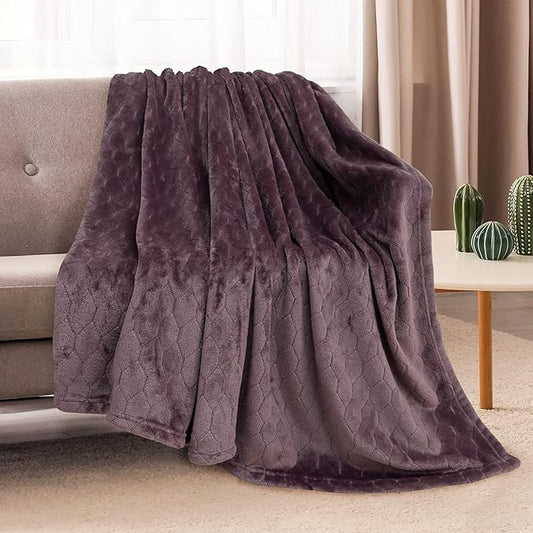 TOONOW Fleece Blanket Super Soft Cozy Throw Blanket 50" x 60", Lightweight Fuzzy Comfy Textured Flannel Blanket Warm Plush Throw Blankets for Couch, Sofa, Bed, Purple