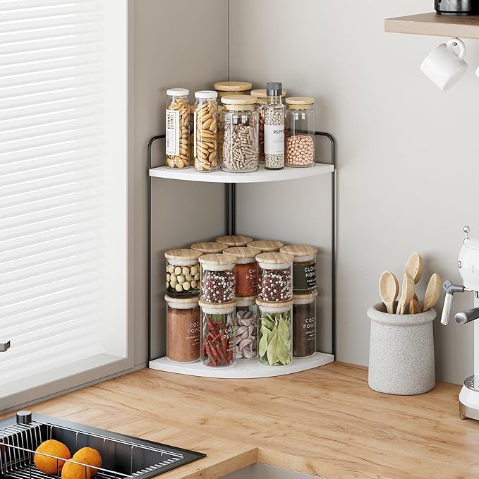 Forest Angle Bathroom Counter Organizer,Countertop Organizer,Vanity Organizers,Bathroom Storage,Bathroom Sink Caddy,Counter Shelf,Corner Counter,Corner Shelves(Black-White Marble)