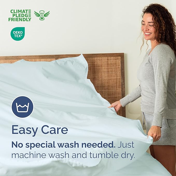 Cal King Size Flat Sheet - Hotel Quality Top Flat Bed Sheet Only - Ultra-Soft, Breathable & Cooling - Fade & Wrinkle Free - Easy-Care, Stain & Shrink Resistant Bedding - Easy-Fit & Oeko-Tex - Ice Blue