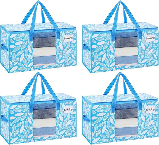 VENO 4 Pack Moving Bags, Storage Bins with lids, Packing Supplies for College, Alternative to Moving Boxes, Foldable, Heavy-Duty Tote (Spring Breeze, 4 Pack)
