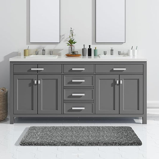 Yimobra Luxury Bathroom Rugs, Fluffy Bath Mats, Non Slip, Water Absorbent Microfiber, Machine Washable, Plush Runner Shower Rug, Thick Matts for Bathroom Floor/Tub, 47"x 24", Light Gray and Black Gray