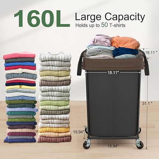 Mefirt 160L Laundry Hamper with Wheels, 2 Section Large Rolling Laundry Basket Bag with Wheels, Clothes Hamper Cart for Laundry, Bedroom, Bathroom and Dorm