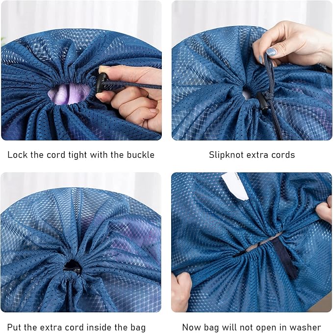 Polecasa Heavy Duty Extra Large Mesh Laundry Bags with ID Tag and Locking Drawstring Closure - 2 Pack, 30 x 36 inches - Laundry Hamper Liner, Washable Laundry Bag for Travel, Sports, Dorms (Blue)