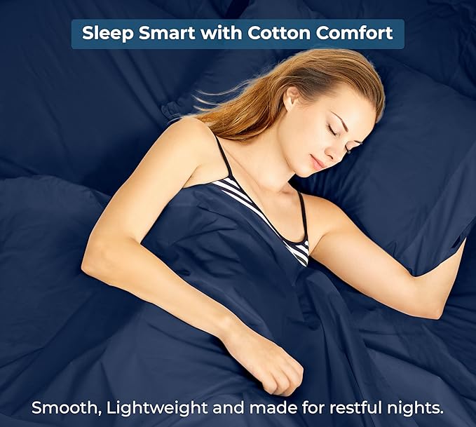 Royale Linens 100% Organic Cotton Twin XL Flat Sheet Only - Super Soft - Percale Top Sheets - Twin XL Flat Sheet Sold Separately - Breathable, Cool & Crisp Navy Sheets Only (66" x 102", Navy)