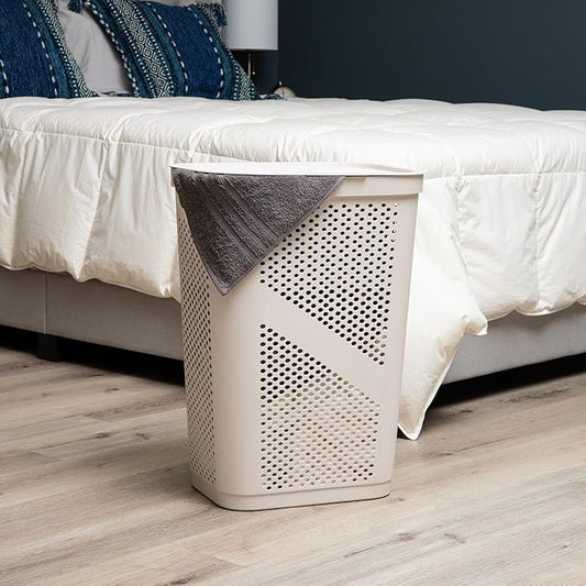 Mind Reader 60L Slim Laundry Hamper, Clothes Basket, Lid, Ventilated, Plastic, Set of 2, Ivory