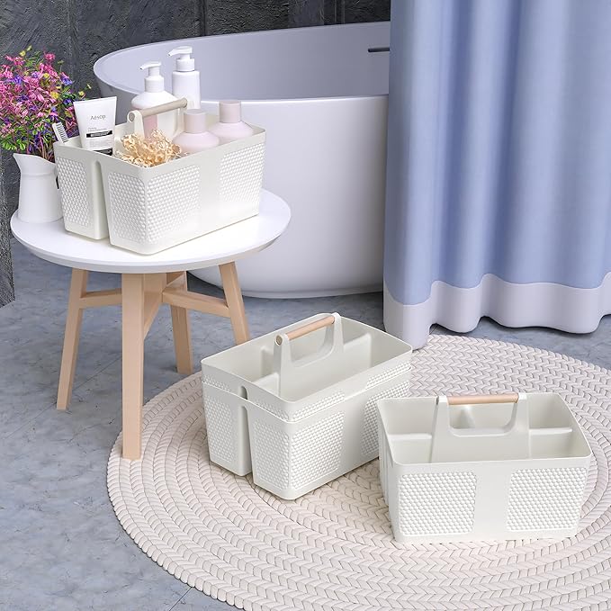 Xuhdukc Shower Caddy Portable and Cleaning Caddy Organizer for Bathroom, Kitchen,Toiletries Storage, Caddy organizer with handle, Rust-Resistant, Durable Material(Milky White, 9.36"L×7.73"W×7.24"H)