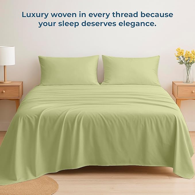 Royale Linens 100% Organic Cotton Full Flat Sheet Only - Super Soft - Percale Top Sheets - Full Flat Sheet Sold Separately - Breathable, Cool & Crisp Sage Green Sheets Only (81" x 96", Sage Green)