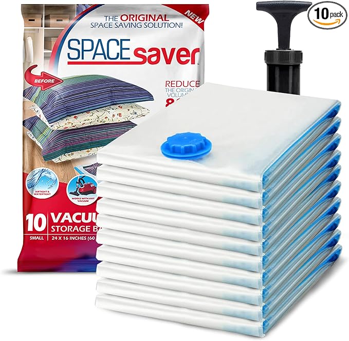 10 Pack Small Vacuum Storage Bags for Comforters, Blankets & Clothes – Vacuum Sealed Compression Bags with Hand Pump – Space Saver Storage Bags for Bedding, Moving, Travel & Organization