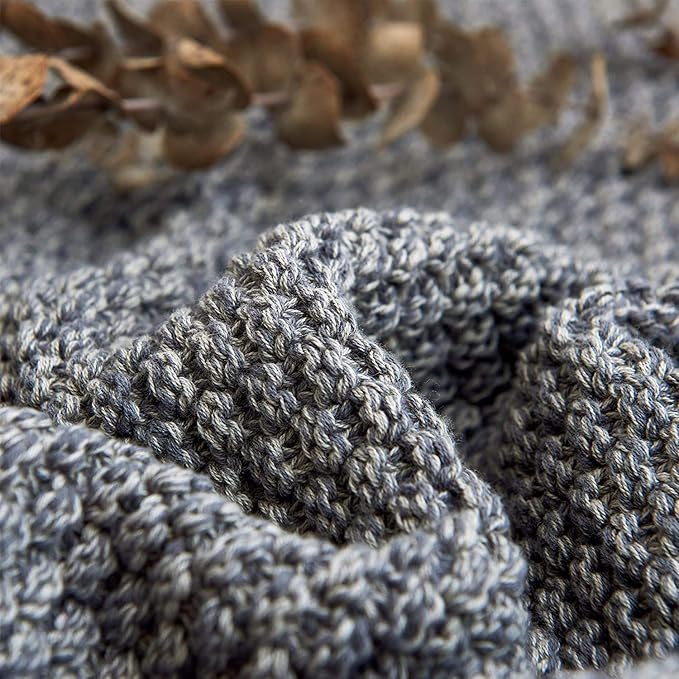 Longhui bedding Grey Knitted Throw Blanket for Couch, Soft, Cozy Machine Washable 100% Cotton Sofa Cable Knit Blankets, 4.0lb Weight, 60 x 80 Inches Oversized, Grey White Color