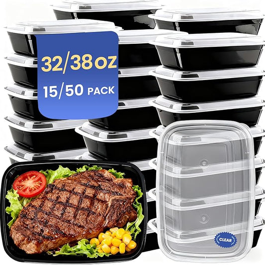 Eco Maicoco 38oz 50 Pack Meal Prep Containers Reusable, Disposable Food Containers with Lids BPA Free, Microwave/Dishwasher/Freezer Safe To Go Containers for Holiday Leftovers