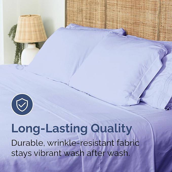 Twin XL Size Flat Sheet - Hotel Quality Top Flat Bed Sheet Only - Ultra-Soft, Breathable & Cooling - Fade & Wrinkle Free - Easy-Care, Stain & Shrink Resistant Bedding - Easy-Fit & Oeko-Tex - Lavender