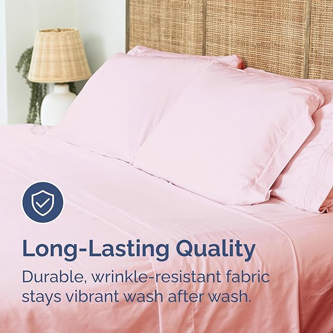 Queen Size Flat Sheet - Hotel Quality Top Flat Bed Sheet Only - Ultra-Soft, Breathable & Cooling - Fade & Wrinkle Free - Easy-Care, Stain & Shrink Resistant Bedding - Easy-Fit & Oeko-Tex - Baby Pink