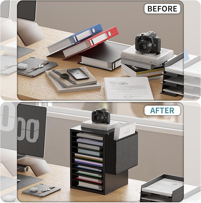 Unionly, Office Mail Sorter, Wooden Paper Organizer With Storage Bag, 10 Tier Adjustable Classroom Mailbox, Removable Classroom Organization, Teacher Desk Organization for Office, Study, Black