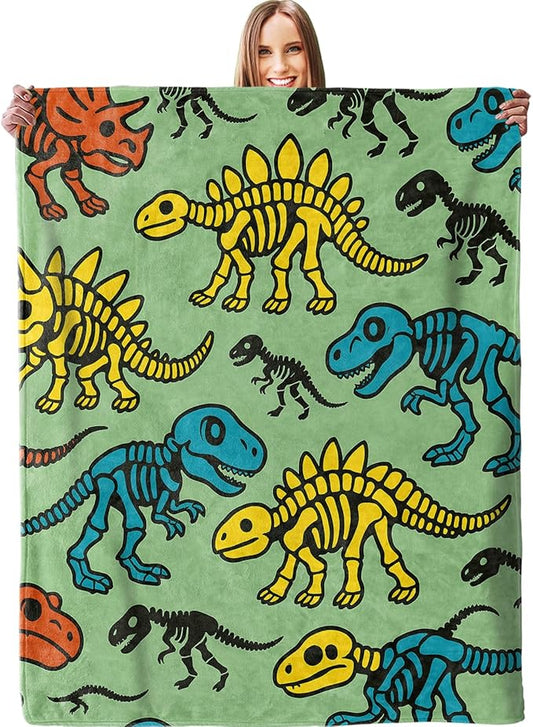 Dinosaur Skeleton Pattern Blanket, Soft Lightweight Warm Cozy Flannel 60×50 inch Throw Blanket for Couch, Travel, Bed, Outdoor, Gifts for Women Men Adults Kids