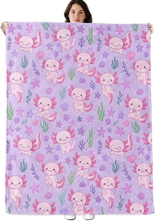 Cute Axolotl Blanket, 80"x60" Flannel Cozy Lightweight Throw Blankets Gifts for Couch Bed Living Room Decor, Soft Blanket for Women Kids
