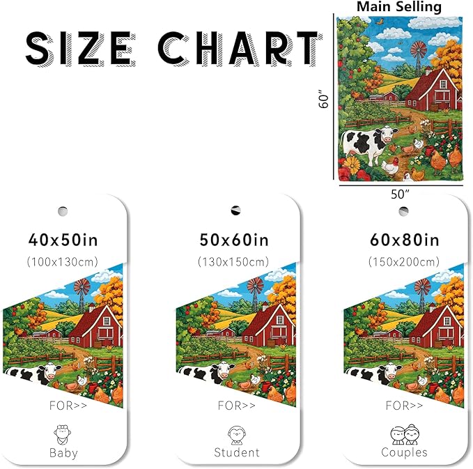 wyxdwh Cute Cow and Chickens Blanket, Cozy Flannel Red Barn and Farm Throw Blanket for Couch Outdoor, Plush Soft Lightweight Travel Blankets for Bed Decor and Gifts, for Women Adults Kids 60"x80"