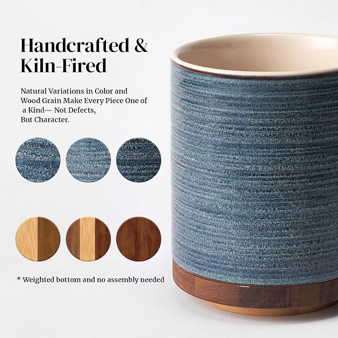 DOWAN 360° Rotating Extra Large Cooking Utensil Holder, 7.6" Kitchen Utensil Holder for Countertop, Utensil Crock for Farmhouse Kitchen Decor, Ceramic Stable Utensil Caddy, Blue