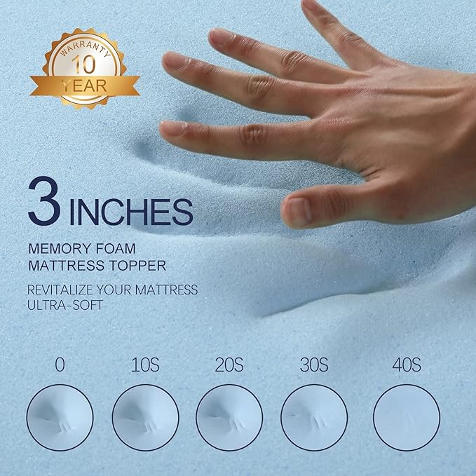 VALUXE 3 Inch Gel Memory Foam Mattress Topper California King Size High Density Cooling Pad Pressure Relief Bed Topper Grey (with Removable & Washable Bamboo Cover)