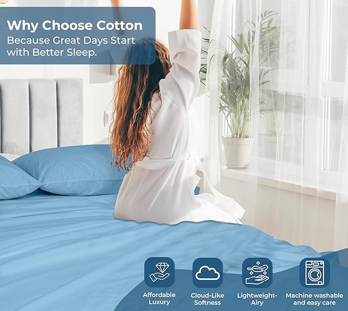 Royale Linens 100% Organic Cotton Twin Flat Sheet Only - Super Soft - Percale Top Sheets - Twin Flat Sheet Sold Separately - Breathable, Cool & Crisp Lake Blue Sheets Only (66" x 96", Lake Blue)