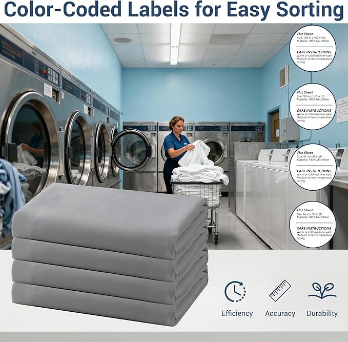 Bulk Queen Flat Sheets Only, 6 Pack Quick Sort Top Bed Sheet, Color-Coded Label Threads, Wrinkle-Free Shrinkage Durable Microfiber Hotel Motel Airb&bs Essentials for Hosts (90"x102",Light Gray)