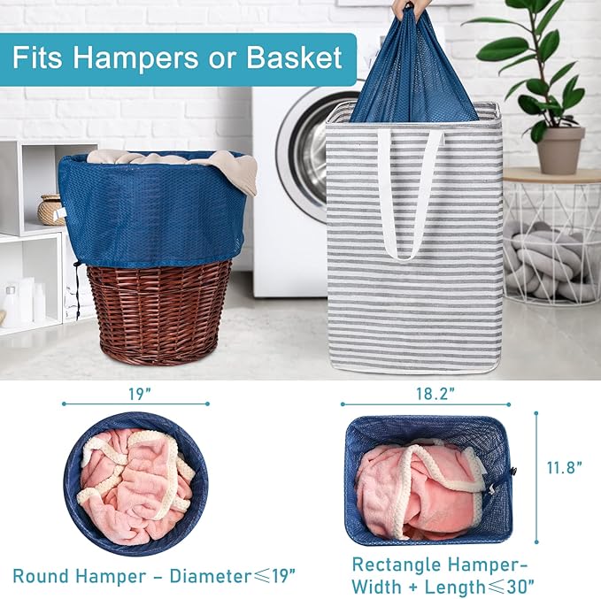 Polecasa Heavy Duty Extra Large Mesh Laundry Bags with ID Tag and Locking Drawstring Closure - 2 Pack, 30 x 36 inches - Laundry Hamper Liner, Washable Laundry Bag for Travel, Sports, Dorms (Blue)