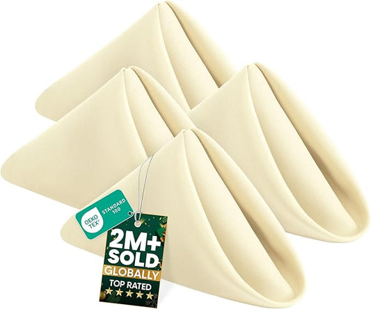 Utopia Home [24 Pack, Ivory] Cloth Napkins 17x17 Inches, 100% Polyester Hemmed Edges, Washable and Reusable Ideal for Parties, Weddings and Dinners