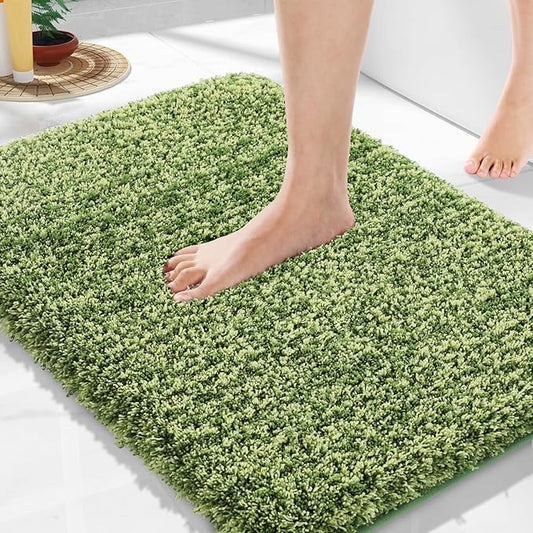 Yimobra Bathroom Rugs Non Slip Washable, Ultra Soft and Water Absorbent Bath Mats, Plush Fluffy Shower Mat Outside, Microfiber Thick Matts for Bathroom Floor/Sink, 24x17, Light Green and Dark Green