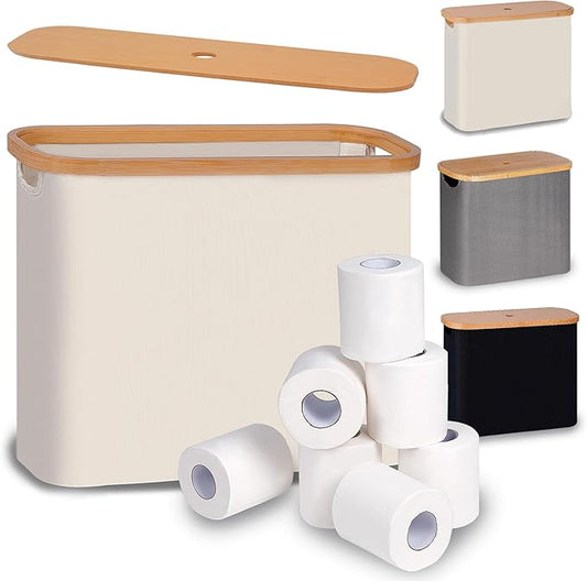 efluky Toilet Paper Basket, Toilet Paper Storage with Lid, Toilet Paper Organizer for Bathroom, Free Standing Toilet Paper Holder with Storage, Beige