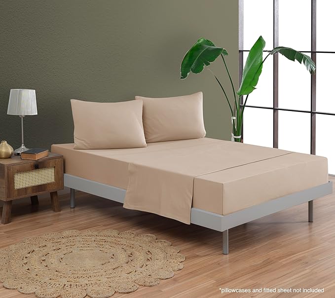 100% Cotton Flat Top Sheet Only - T-Shirt Fabric Jersey Knit - Extra Soft - Wrinkle Free - Machine Washable - Easy Fit - Breathable - Comfy (Beige, Twin XL)