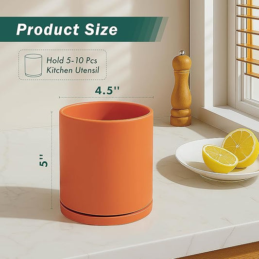 D'vine Dev 360° Rotating Utensil Holder – 5" Kitchen Utensil Crock for Countertop, Modern Cooking Tool Organizer for Kitchen Storage & Décor, Pumpkin, 72-X-E-1