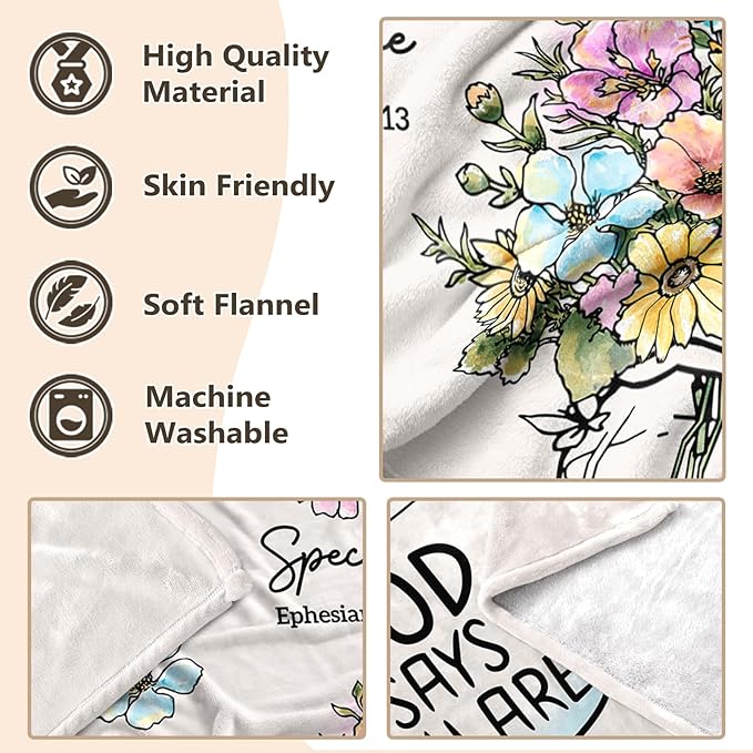 Christian Gifts for Women, 60 x 80“ Christian Blanket with Flowers, Inspiration Gifts for Women, Encouragement Religious Gifts, Faith Birthday Blanket for Women, Mothers Day Christmas Easter