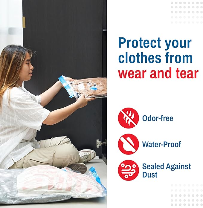 Spacesaver Premium Vacuum Storage Bags. 80% More Storage! Hand-Pump for Travel! Double-Zip Seal and Triple Seal Turbo-Valve for Max Space Saving! (Jumbo 6 Pack)