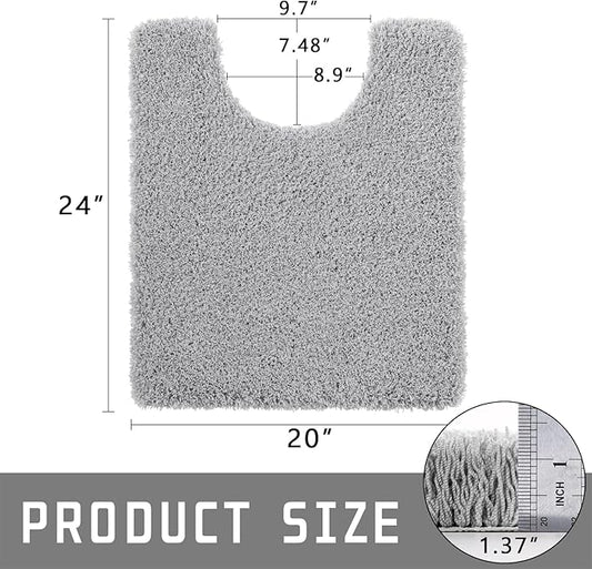 Yimobra U Shaped Toilet Bath Rug, Fluffy Plush, Super Shaggy Soft Non Slip, Water Absorbent Microfiber Bath Mat, Dries Quickly, Machine Washable Thick Bathroom Rugs, 20"x 24", Pure Gray