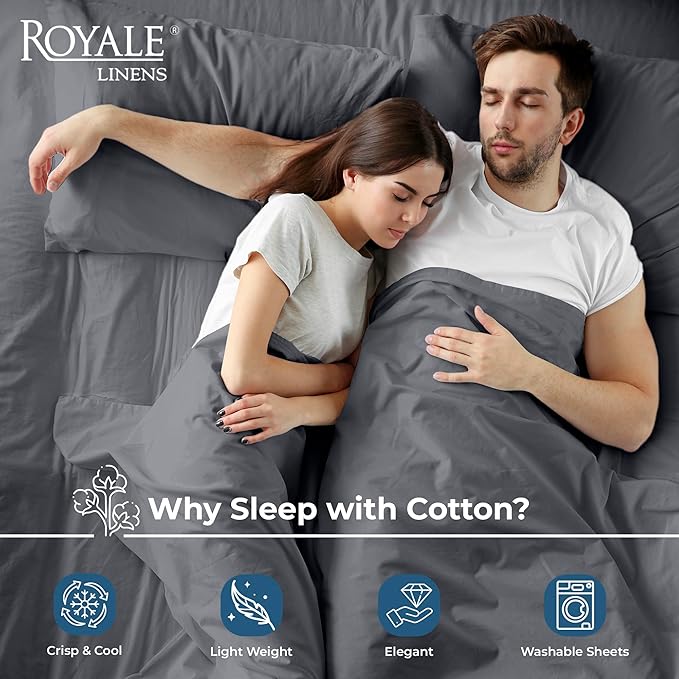 Royale Linens 100% Organic Cotton Queen Flat Sheet Only - Super Soft - Percale Top Sheets - Queen Flat Sheet Sold Separately - Breathable, Cool & Crisp Grey Sheets Only (90" x 102", Grey)