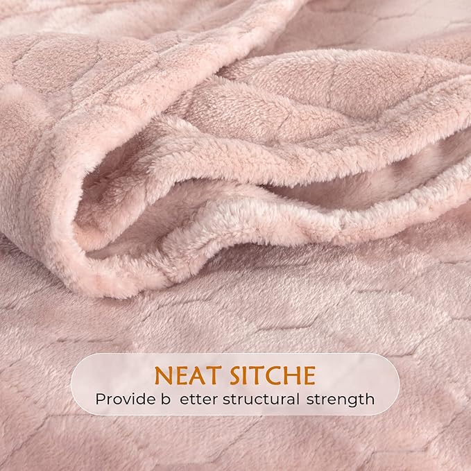 TOONOW Fleece Bed Blanket King Size 90x108 inches, Super Soft Fluffy Fuzzy Plush Blanket Geometric Pattern Cozy Microfiber Flannel Blankets for Couch, Bed, Sofa, Light Pink