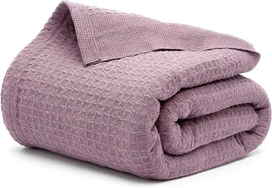 Salt Earth 100% Cotton Throw Blanket, Twin, 68"X92" Waffle Throws for Home, Bedrooms, Outdoor Couch, Office Couch, Modern Cozy Bed Room Decor Blankets,Lightweight All Season Western Blanket(Lavender)
