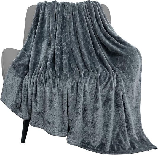 TOONOW Fleece Blanket Textured Fuzzy Plush Throw Blanket Super Soft Fluffy Bed Blanket Geometric Pattern Comfy Microfiber Flannel Blankets for Couch, Bed, Sofa (Grey Blue, Throw-50" x 60")