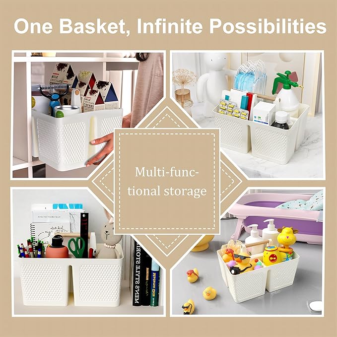 Xuhdukc Shower Caddy Portable and Cleaning Caddy Organizer for Bathroom, Kitchen,Toiletries Storage, Caddy organizer with handle, Rust-Resistant, Durable Material(Milky White, 9.36"L×7.73"W×7.24"H)