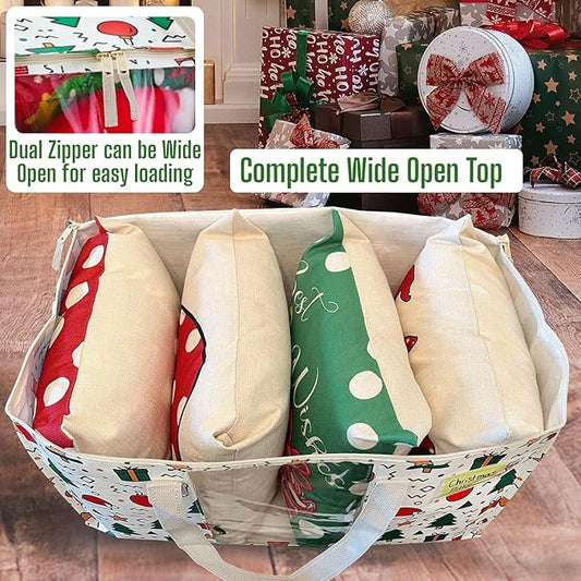 VENO 4 Pack Moving Bags, Large Christmas Storage Bins with lids, Packing Supplies for College, Alternative to Moving Boxes, Foldable, Heavy-Duty Tote, Christmas Pattern (Jingle Mix, 4 Pack)