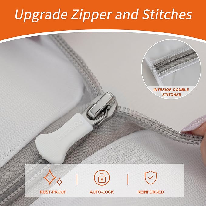 Polecasa 3Pcs Mesh Laundry Bags with Sturdy Zipper, Even Mesh Holes, Variety Sizes for all Your Delicates, Lingerie, Bras, Baby Clothes -Travel Essentials (1 Large, 1 Medium, 1 Small)