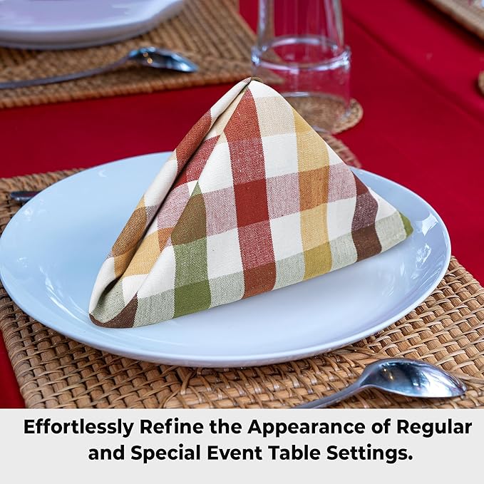 Urban Villa Cloth Napkins Harvest Checks Dinner Napkins Set of 12 20X20 100% Cotton Absorbent Washable Durable Reusable Cloth Napkins Ideal for Farmhouse Party Thanksgiving Harvest Fall Dinner Napkins