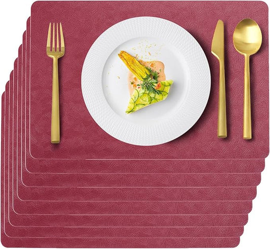 Vinyl Placemats Set of 8 Faux Leather 100% Waterproof Wipeable Washable Place Mats Heat Resistant Easy Clean Non-Slip Table Mats for Indoor Outdoor. (8,Red)
