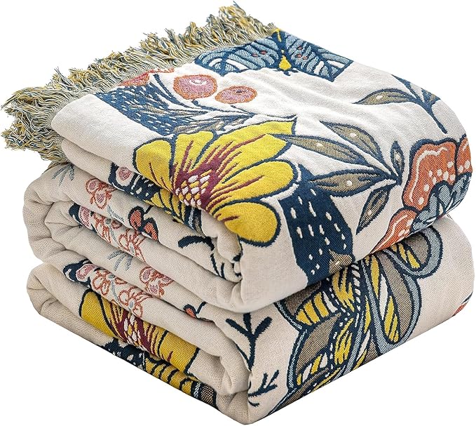 STASOPTK Boho Cotton Throw Blanket - Ultra-Soft Rustic Quilt for Bed, Home Decor & Travel - Large 90"x98" Muslin Blanket - All-Season Lightweight Bedspread & Throw for Women & Moms
