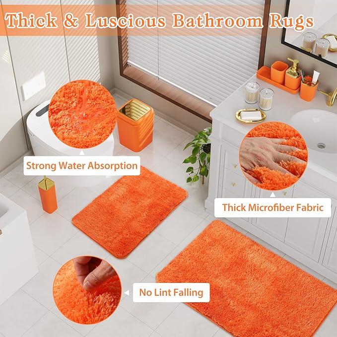 XLHOMO Bathroom Set - Orange Bathroom Sets with Shower Curtain and Rugs, 24PCS Shower Curtain Set with Hooks, Soap Dispenser, Soap Dish, Toilet Brush Holder and Trash Can for Housewarming