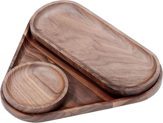 Normcore 3 Pack Wooden Serving Trays, Wood Serving Tray Wooden Decorative Coffee Tea Platter, Genuine American Walnut Serving Platters Set, Set of 3 for Living Room, Coffee Table, Home Decor