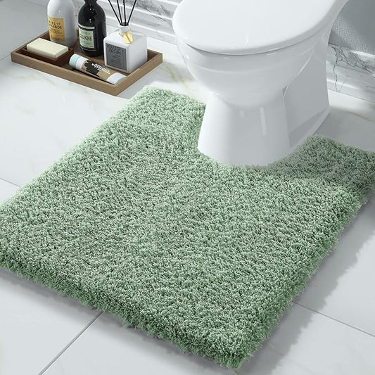 Yimobra U Shaped Toilet Bath Rug, Fluffy Plush, Super Shaggy Soft Non Slip, Water Absorbent Microfiber Bath Mat, Dries Quickly, Machine Washable Thick Bathroom Rugs, 20"x 24", Pure Light Green