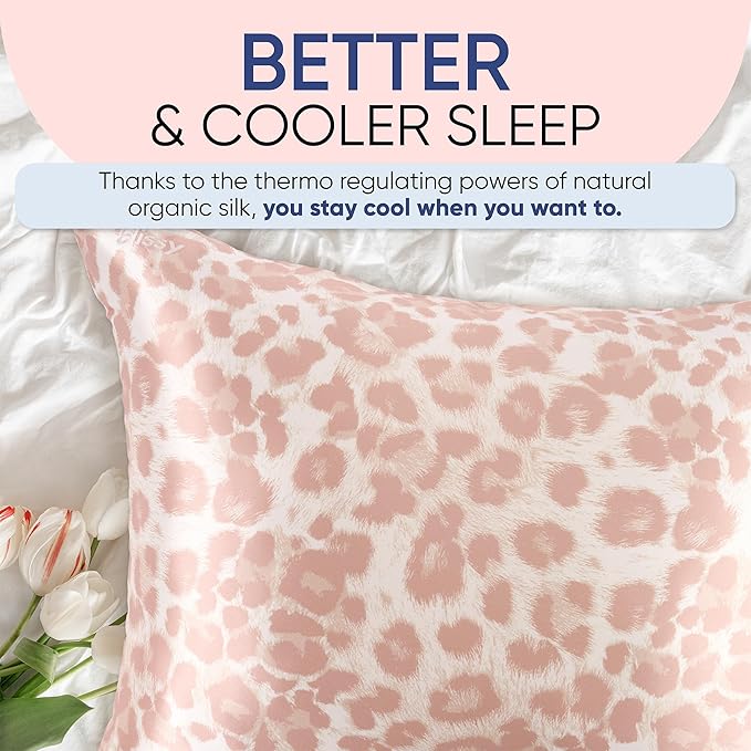 Blissy Silk Pillowcase - 100% Pure Mulberry Silk - 22 Momme 6A High-Grade Fibers - Silk Pillow Cover for Hair & Skin - Regular, Queen & King (Nicole Miller - Mauve Cheetah, King)