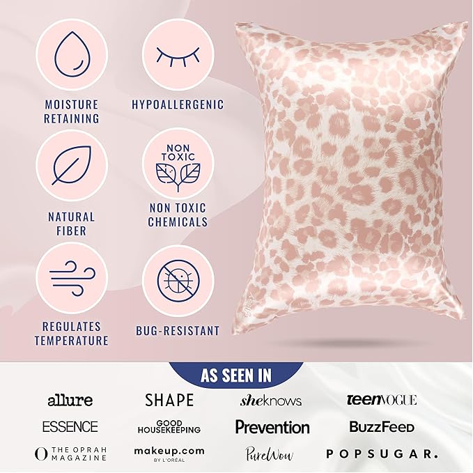 Blissy Silk Pillowcase - 100% Pure Mulberry Silk - 22 Momme 6A High-Grade Fibers - Silk Pillow Cover for Hair & Skin - Regular, Queen & King (Nicole Miller - Mauve Cheetah, King)